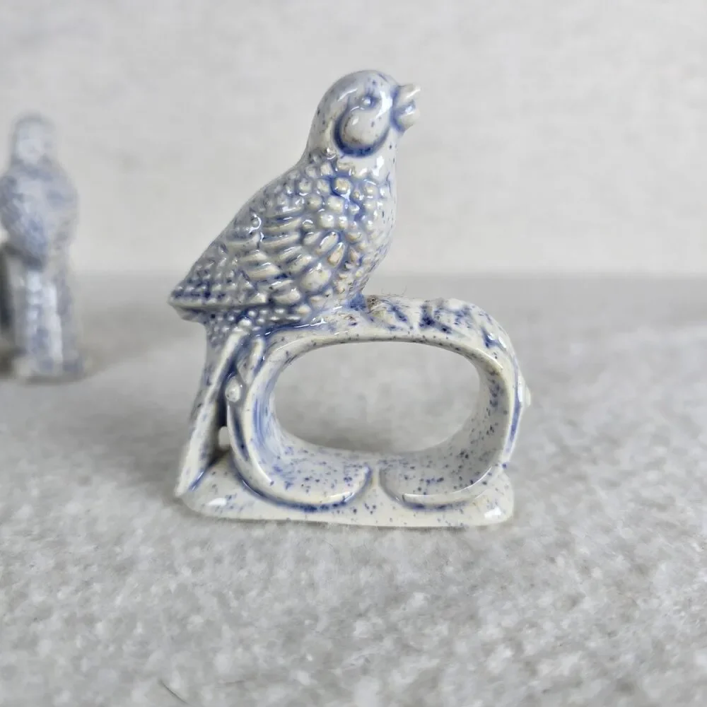 Vintage Chinoiserie Blue and White Bird Ceramic Napkin Holders Set of 5